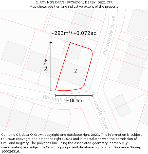 2, ROVINGS DRIVE, SPONDON, DERBY, DE21 7TR: Plot and title map