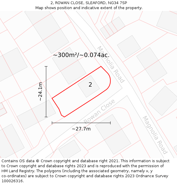 2, ROWAN CLOSE, SLEAFORD, NG34 7SP: Plot and title map