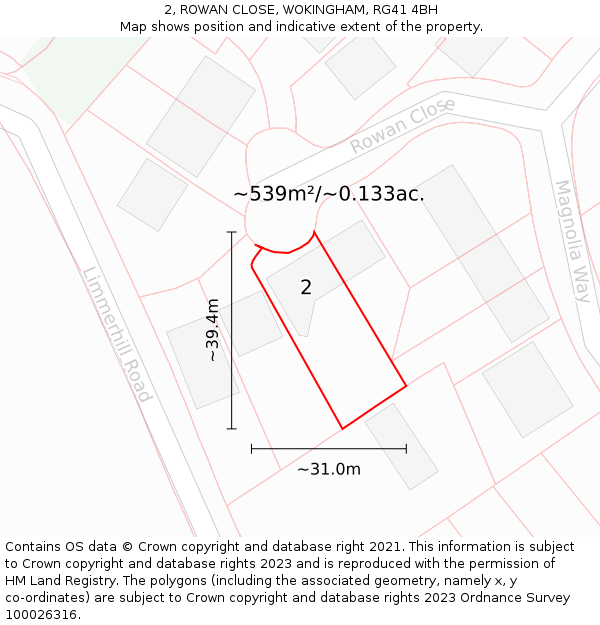 2, ROWAN CLOSE, WOKINGHAM, RG41 4BH: Plot and title map