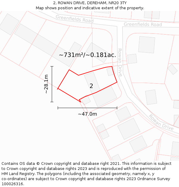 2, ROWAN DRIVE, DEREHAM, NR20 3TY: Plot and title map