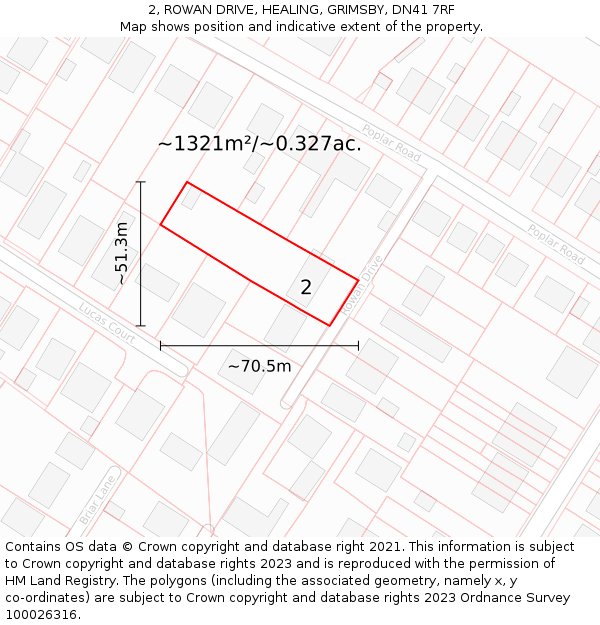 2, ROWAN DRIVE, HEALING, GRIMSBY, DN41 7RF: Plot and title map