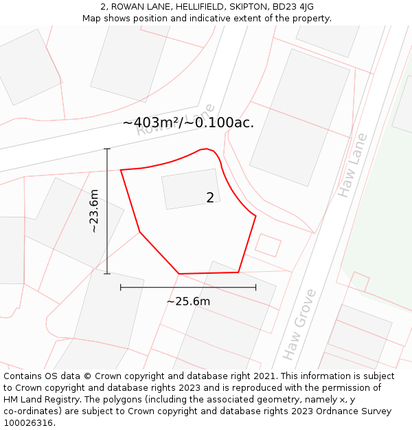 2, ROWAN LANE, HELLIFIELD, SKIPTON, BD23 4JG: Plot and title map