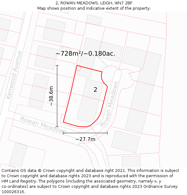 2, ROWAN MEADOWS, LEIGH, WN7 2BF: Plot and title map