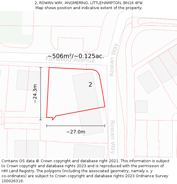 2, ROWAN WAY, ANGMERING, LITTLEHAMPTON, BN16 4FW: Plot and title map
