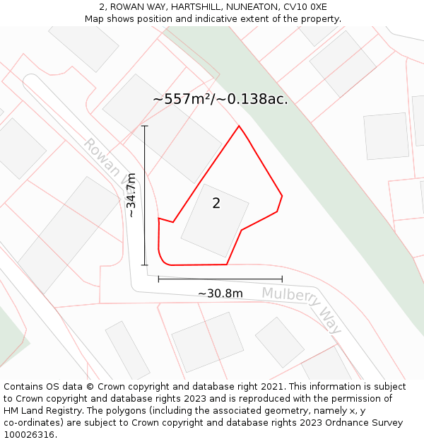 2, ROWAN WAY, HARTSHILL, NUNEATON, CV10 0XE: Plot and title map