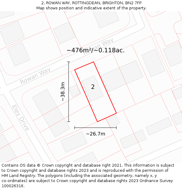2, ROWAN WAY, ROTTINGDEAN, BRIGHTON, BN2 7FP: Plot and title map