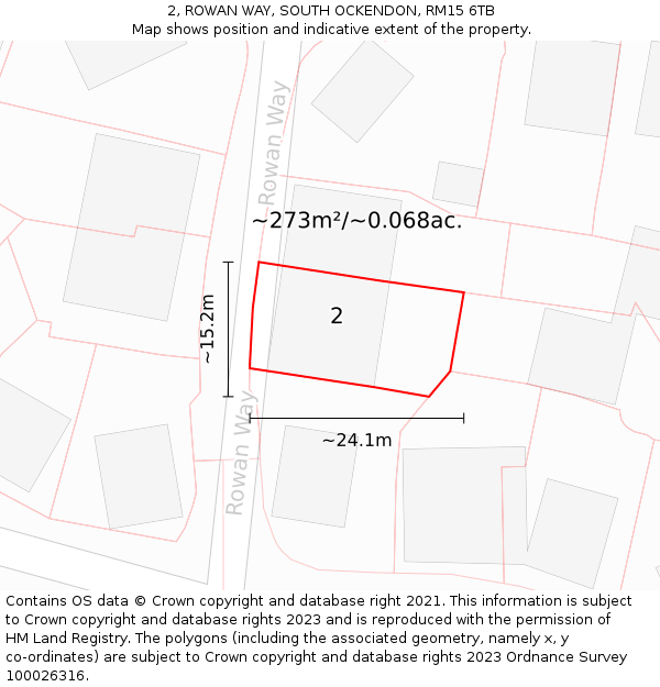 2, ROWAN WAY, SOUTH OCKENDON, RM15 6TB: Plot and title map