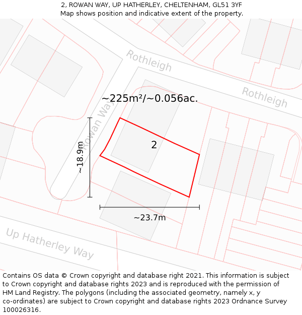 2, ROWAN WAY, UP HATHERLEY, CHELTENHAM, GL51 3YF: Plot and title map