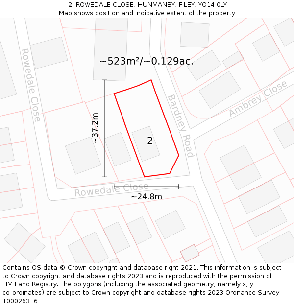 2, ROWEDALE CLOSE, HUNMANBY, FILEY, YO14 0LY: Plot and title map
