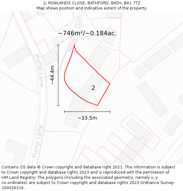 2, ROWLANDS CLOSE, BATHFORD, BATH, BA1 7TZ: Plot and title map