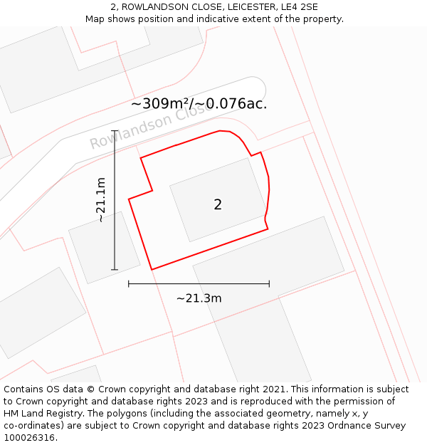 2, ROWLANDSON CLOSE, LEICESTER, LE4 2SE: Plot and title map