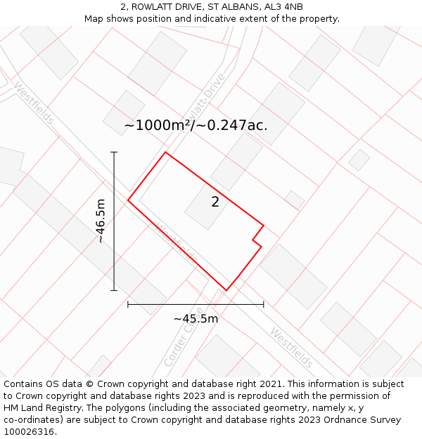2, ROWLATT DRIVE, ST ALBANS, AL3 4NB: Plot and title map