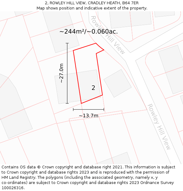 2, ROWLEY HILL VIEW, CRADLEY HEATH, B64 7ER: Plot and title map