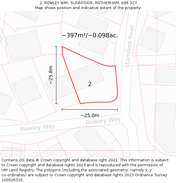 2, ROWLEY WAY, SUNNYSIDE, ROTHERHAM, S66 3ZY: Plot and title map