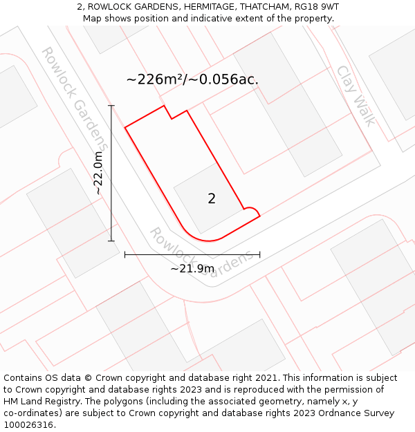 2, ROWLOCK GARDENS, HERMITAGE, THATCHAM, RG18 9WT: Plot and title map