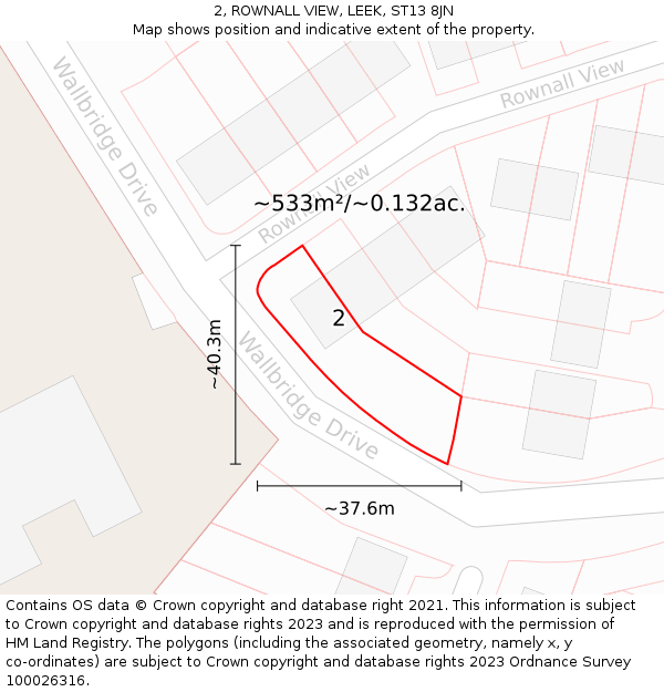 2, ROWNALL VIEW, LEEK, ST13 8JN: Plot and title map