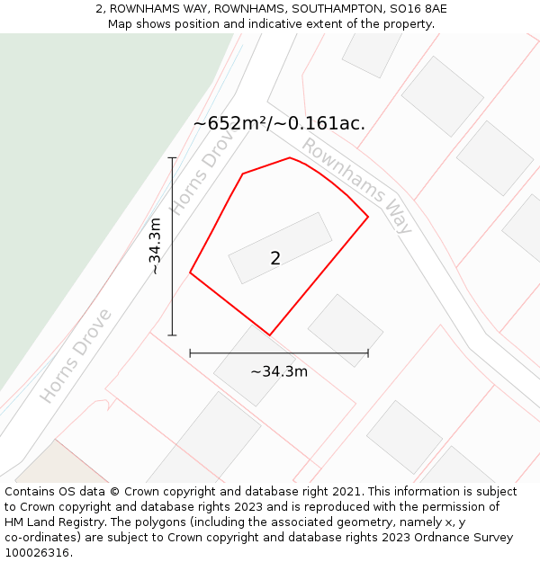 2, ROWNHAMS WAY, ROWNHAMS, SOUTHAMPTON, SO16 8AE: Plot and title map