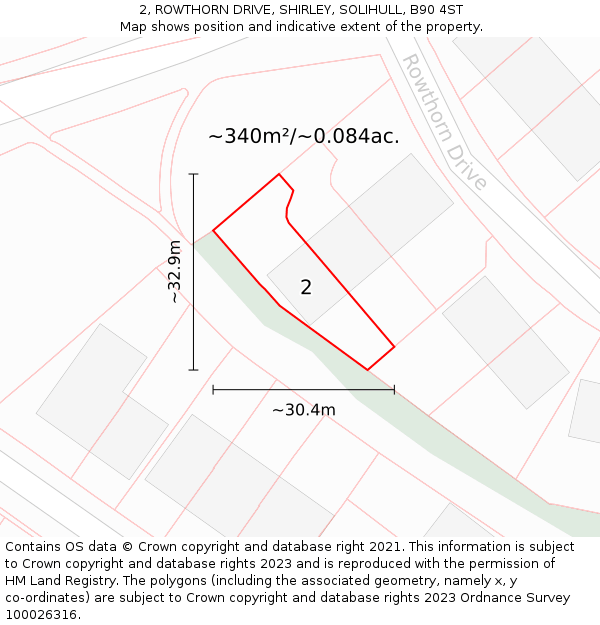 2, ROWTHORN DRIVE, SHIRLEY, SOLIHULL, B90 4ST: Plot and title map