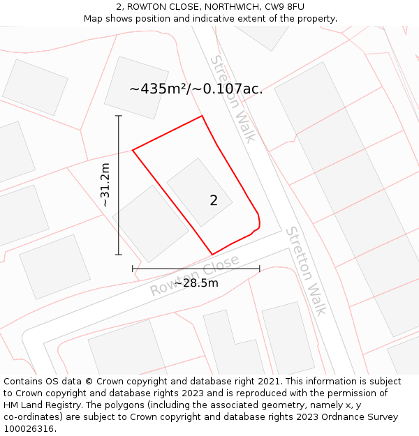 2, ROWTON CLOSE, NORTHWICH, CW9 8FU: Plot and title map