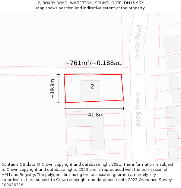 2, ROXBY ROAD, WINTERTON, SCUNTHORPE, DN15 9SX: Plot and title map