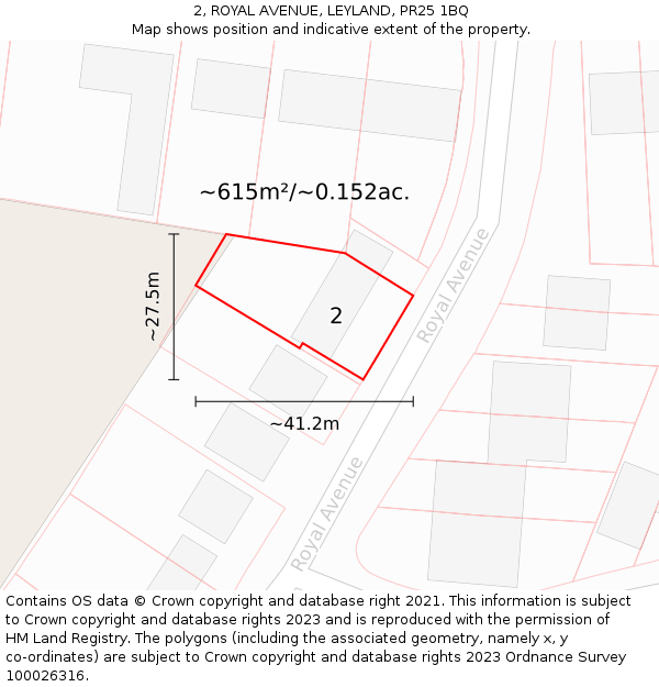 2, ROYAL AVENUE, LEYLAND, PR25 1BQ: Plot and title map