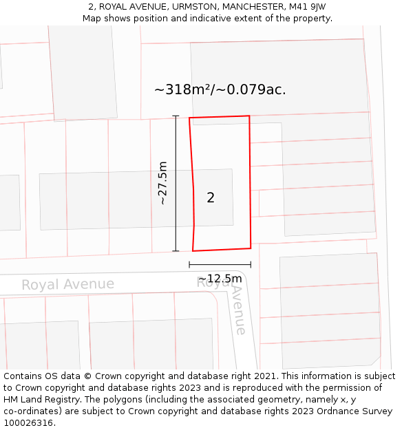 2, ROYAL AVENUE, URMSTON, MANCHESTER, M41 9JW: Plot and title map