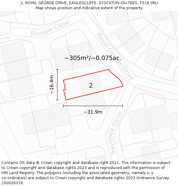 2, ROYAL GEORGE DRIVE, EAGLESCLIFFE, STOCKTON-ON-TEES, TS16 0RU: Plot and title map