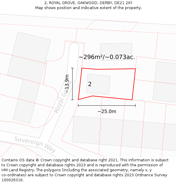 2, ROYAL GROVE, OAKWOOD, DERBY, DE21 2XY: Plot and title map