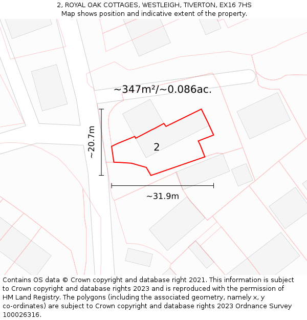 2, ROYAL OAK COTTAGES, WESTLEIGH, TIVERTON, EX16 7HS: Plot and title map