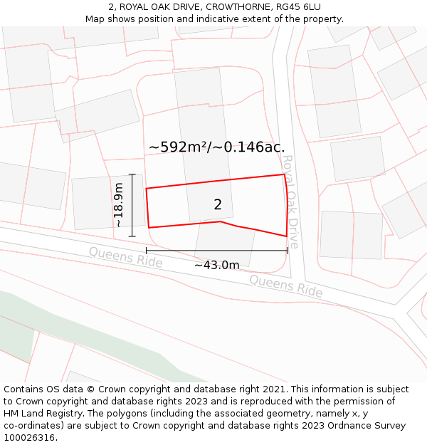 2, ROYAL OAK DRIVE, CROWTHORNE, RG45 6LU: Plot and title map
