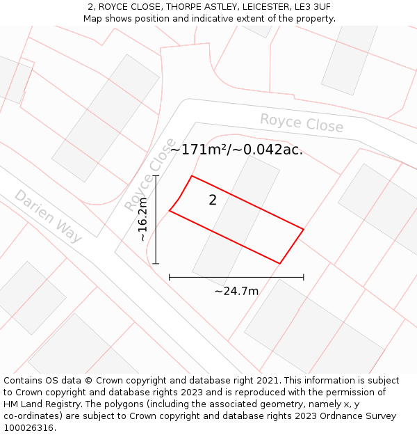 2, ROYCE CLOSE, THORPE ASTLEY, LEICESTER, LE3 3UF: Plot and title map