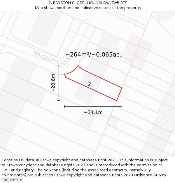 2, ROYSTON CLOSE, HOUNSLOW, TW5 9TE: Plot and title map