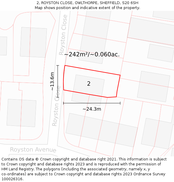 2, ROYSTON CLOSE, OWLTHORPE, SHEFFIELD, S20 6SH: Plot and title map
