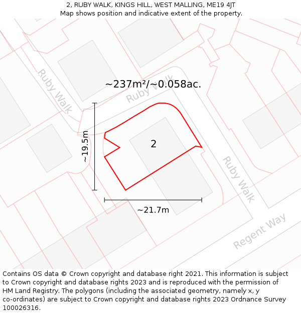 2, RUBY WALK, KINGS HILL, WEST MALLING, ME19 4JT: Plot and title map