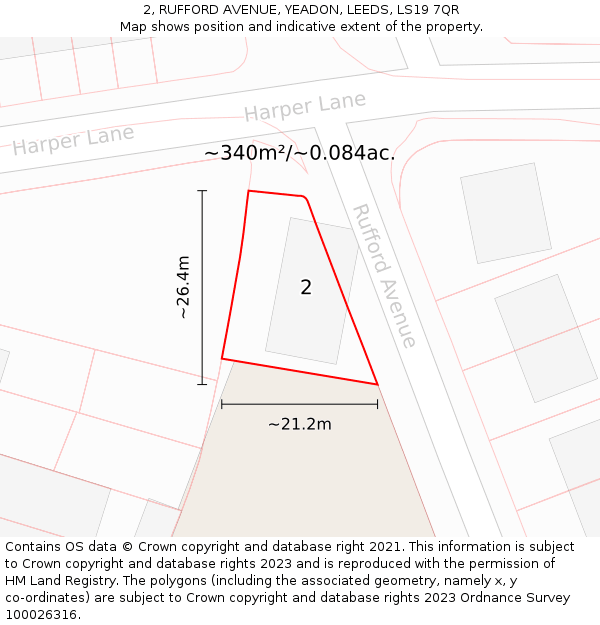 2, RUFFORD AVENUE, YEADON, LEEDS, LS19 7QR: Plot and title map