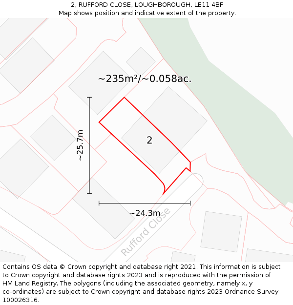 2, RUFFORD CLOSE, LOUGHBOROUGH, LE11 4BF: Plot and title map