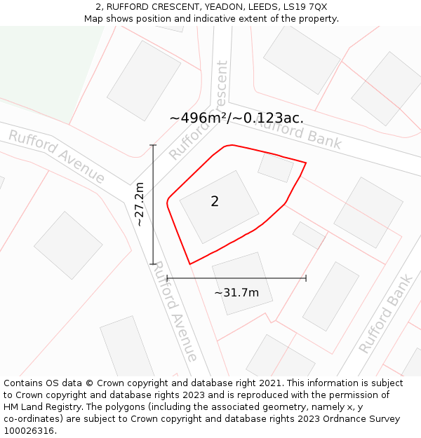 2, RUFFORD CRESCENT, YEADON, LEEDS, LS19 7QX: Plot and title map