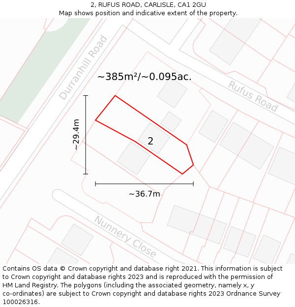 2, RUFUS ROAD, CARLISLE, CA1 2GU: Plot and title map