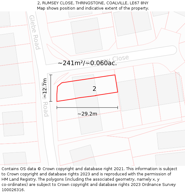 2, RUMSEY CLOSE, THRINGSTONE, COALVILLE, LE67 8NY: Plot and title map
