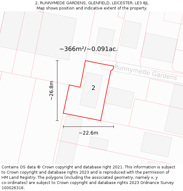 2, RUNNYMEDE GARDENS, GLENFIELD, LEICESTER, LE3 8JL: Plot and title map