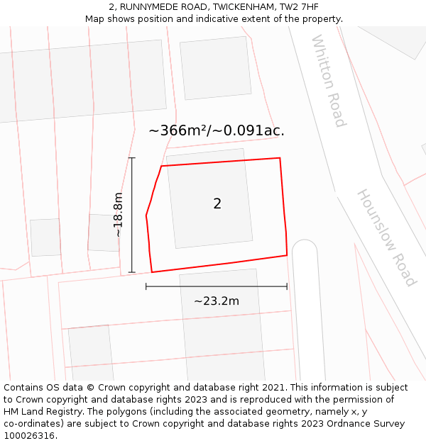 2, RUNNYMEDE ROAD, TWICKENHAM, TW2 7HF: Plot and title map
