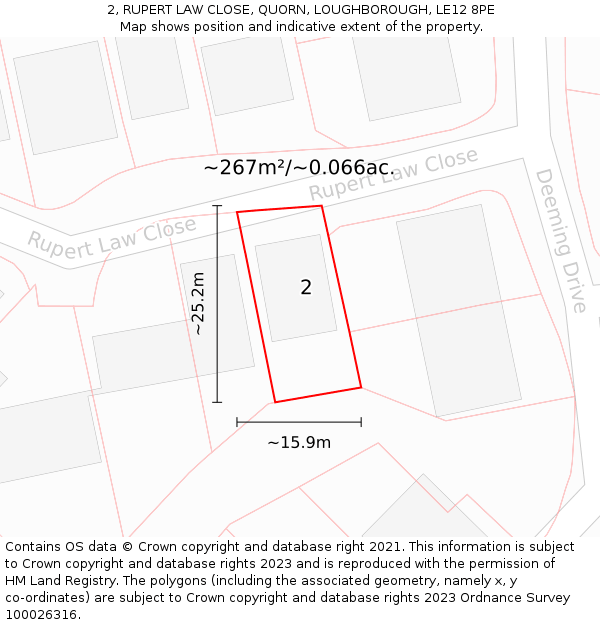2, RUPERT LAW CLOSE, QUORN, LOUGHBOROUGH, LE12 8PE: Plot and title map