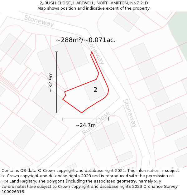 2, RUSH CLOSE, HARTWELL, NORTHAMPTON, NN7 2LD: Plot and title map