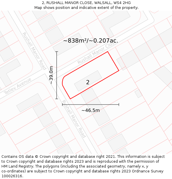 2, RUSHALL MANOR CLOSE, WALSALL, WS4 2HG: Plot and title map