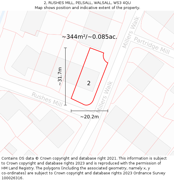 2, RUSHES MILL, PELSALL, WALSALL, WS3 4QU: Plot and title map