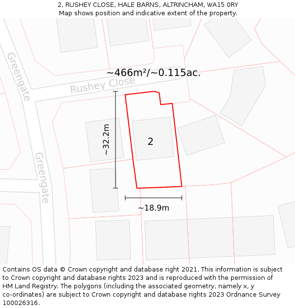 2, RUSHEY CLOSE, HALE BARNS, ALTRINCHAM, WA15 0RY: Plot and title map