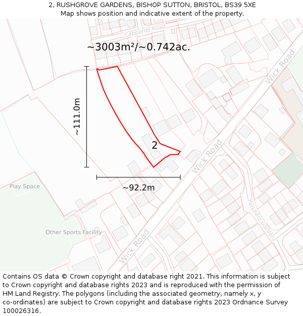 2, RUSHGROVE GARDENS, BISHOP SUTTON, BRISTOL, BS39 5XE: Plot and title map