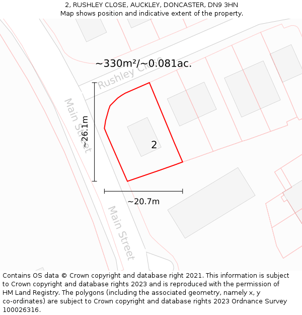 2, RUSHLEY CLOSE, AUCKLEY, DONCASTER, DN9 3HN: Plot and title map