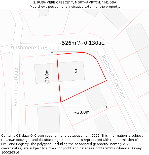 2, RUSHMERE CRESCENT, NORTHAMPTON, NN1 5SA: Plot and title map