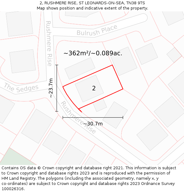 2, RUSHMERE RISE, ST LEONARDS-ON-SEA, TN38 9TS: Plot and title map